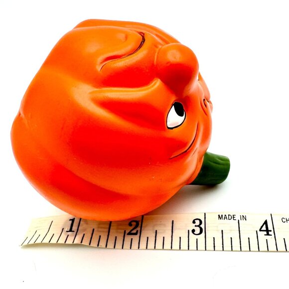 Grumpy Pumpkin Figurine Jack O Lantern Halloween Decor 4" Orange Vintage Funny F - Picture 4 of 7